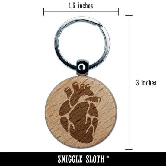 Realistic Heart Four Chambers Anatomy Biology Love Science Engraved Wood Round Keychain Tag Charm {2}