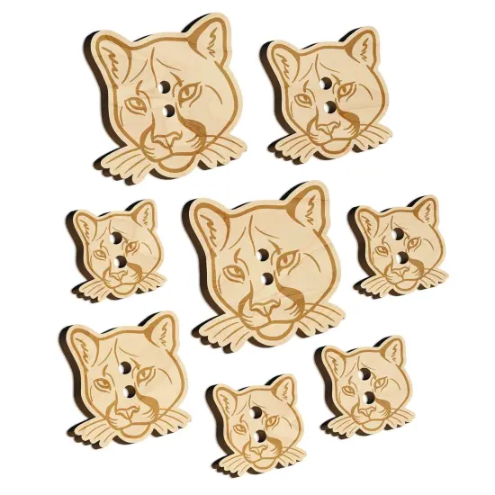 Cougar Head Mountain Lion Puma Wood Buttons for Sewing Knitting Crochet DIY Craft {7}