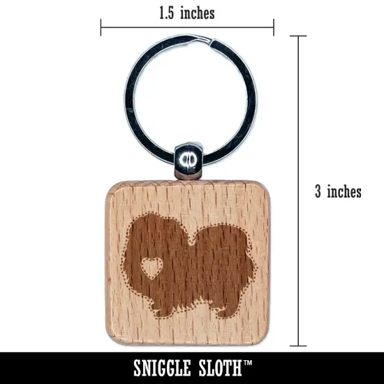 Pekingese Dog with Heart Engraved Wood Square Keychain Tag Charm {2}
