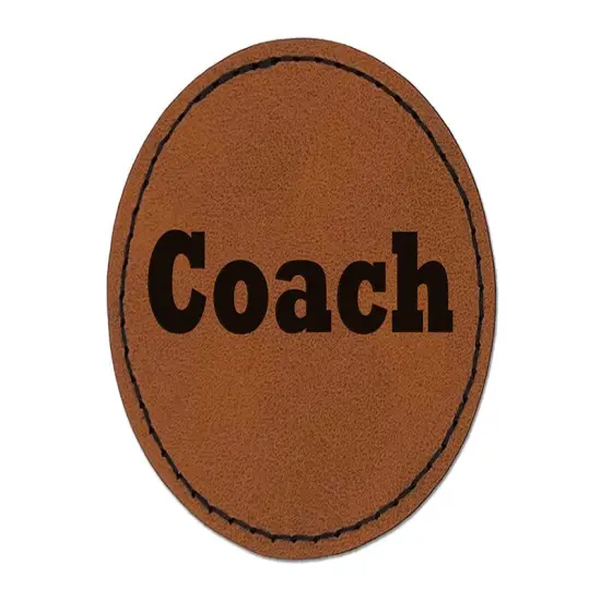 Coach Fun Text Round Iron-On Engraved Faux Leather Patch Applique - 2.5" Brown {1}
