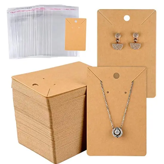 150 Set Earring Card with 150 Pieces Bags, Earring Card Holder Blank Kraft Paper Tags for DIY Ear Studs Necklace Jewelry Display (Brown) {1}