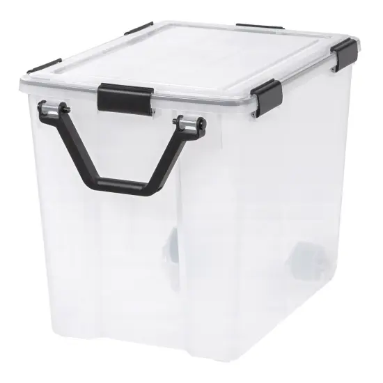 IRIS USA 103qt WEATHERPRO Wheeled Plastic Storage Bin with Seal Latching Lid and 6Buckles, Pull Handle {1}