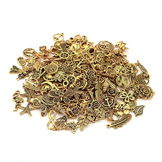 200 Pieces Tibetan Antique Gold Charm Mixed Pendants DIY for Bracelet Necklace Jewelry Making and Crafting {2}