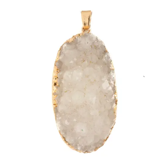 Earth's Jewel 50mm Druzy White Semi-Precious Oval Pendant {2}