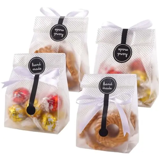 100 Pieces Cookie Bags for Gift Giving Cellophane Bags Treat Bags for Favors Mini Loaf,Bundt Cake,Hot Cocoa Bomb Packaging With Stickers(Black Dot) {2}