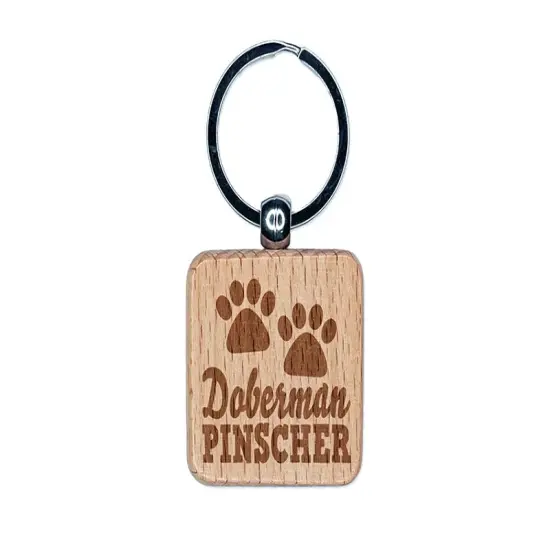 Doberman Pinscher Dog Paw Prints Fun Text Engraved Wood Square Keychain Tag Charm {1}