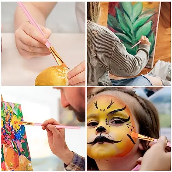 Acrylic Paint Brushes Set, 8 Packs/80 Pcs, Nylon Brush Head, Suitable for Acrylic, Oil, Watercolor, Rock Body Face Nail Art, Perfect Suit of Art Painting, for Kids Adult Drawing (ice Pink) {2}