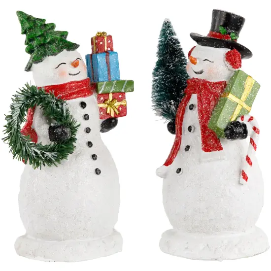 Northlight Shopping Snowmen Couple with Presents Christmas Figurines - 8" - Set of 2 Green {7}