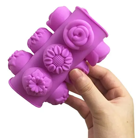 4 Pieces Flower Shape Chocolate Candy Molds Set,DanziX Silicone 15 Cavity Baking Mold Ice Cube Tray for Wedding,Festival,Parties and DIY Crafts-Green,Blue,Red and Purple {6}