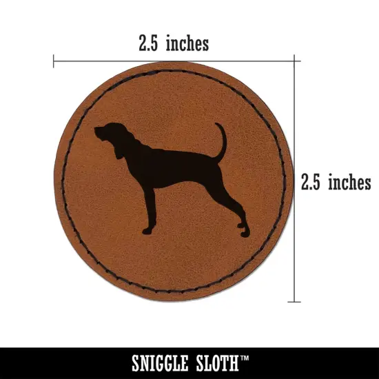 American English Coonhound Dog Solid Round Iron-On Engraved Faux Leather Patch Applique - 2.5" Brown {3}
