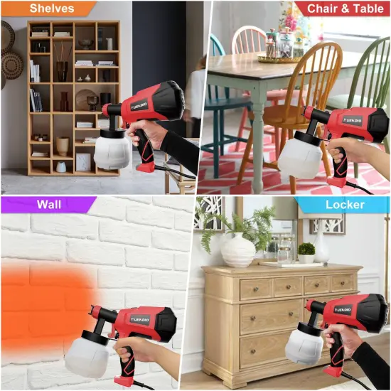 700W High Power, 5 Copper Nozzles & 3 Patterns, Easy to Clean, HVLP Spray Gun for Furniture, Cabinets, Fence, Garden Chairs, Walls, DIY Works etc. TPX01 Red {3}