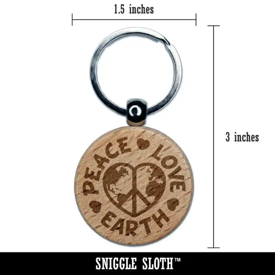 Peace Love Earth Engraved Wood Round Keychain Tag Charm {2}