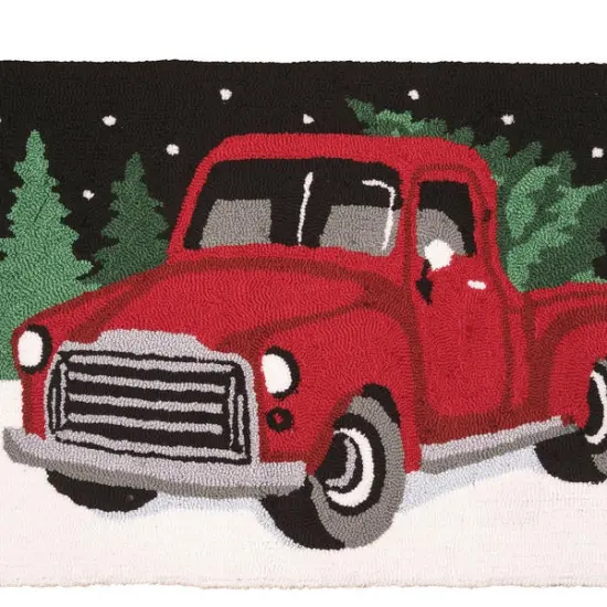 2' x 3' Farmhouse Decor Red Pickup Truck in Winter Forest Setting Hooked Acrylic Indoor Accent Rug for Living Room Dining Room Floormat {3}