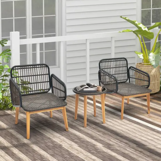 Costway 3 PCS Patio Furniture Set with Cushioned Chairs and Tempered Glass Side Table {5}