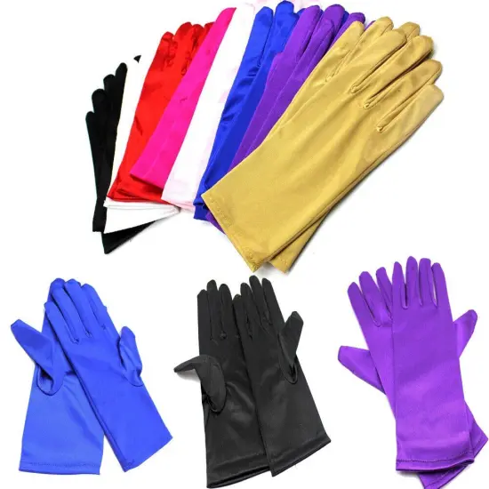 Short Smooth Satin Wrist Gloves for Evening Events Red {2}