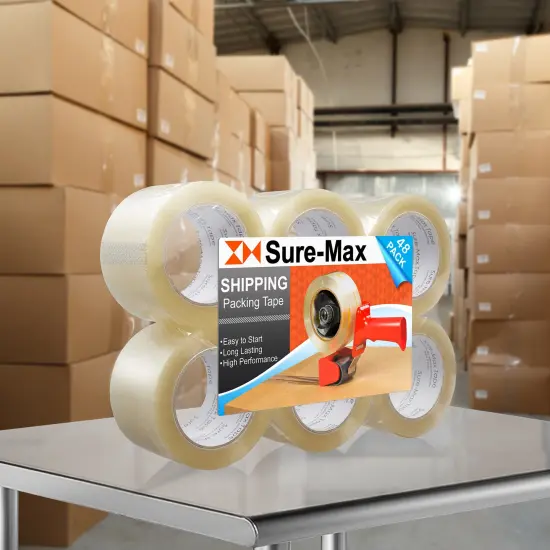 Sure-Max 48 Rolls Extra-Wide Shipping & Packing Tape (3" x 110 yard/330' each) - Moving & Adhesive Carton Sealing - 2.0mil Clear {6}