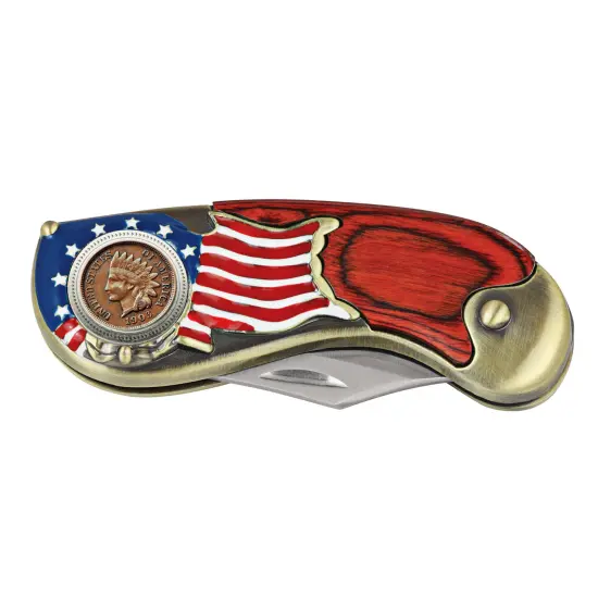American Flag Coin Pocket Knife with Indian Head Penny {2}