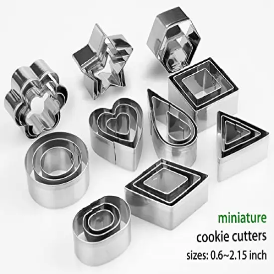 30 Pcs Mini Cookie Cutters Small Heart Star Flower Round Square Hexagon Oval Diamond Shapes Cookie Cutters, Polymer Clay Cutters for Kids, Geometric Set for Biscuit Cutter, Fruit Cutter {3}