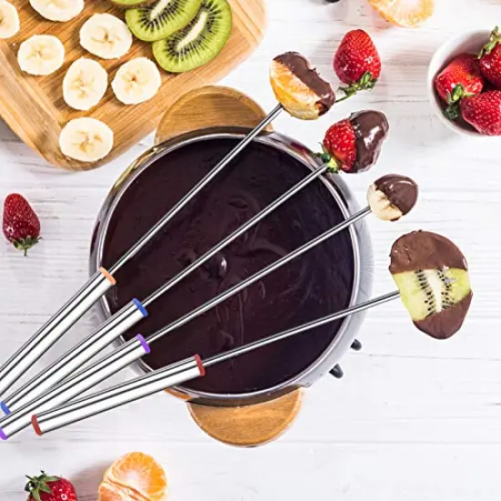 6 PCS 9.5 Inch Color-Coded Stainless Steel Fondue Forks, Cheese Fondue Fork Stainless Steel Fruit Fondue Forks with Heat-blocking Handle for Chocolate Fountain Cheese Hot Pot Barbecue Marshmallows {5}