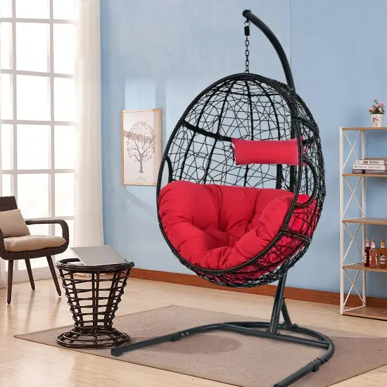 Hanging Cushioned Hammock Chair with Stand Red {1}