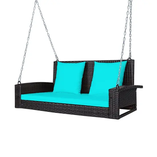 2-Person Patio Rattan Porch Swing with Cushions Turquoise {4}