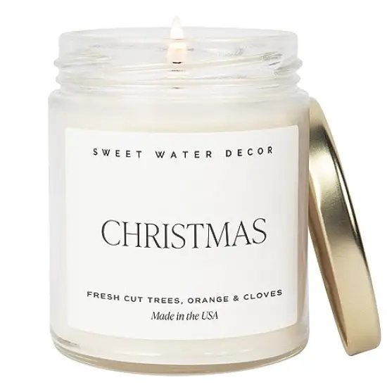 Christmas Soy Candle | Apple Cider, Cinnamon, Fresh Cut Christmas Tree Scented Candles for Home | 9oz Clear Jar + Gold Lid, 40+ Hour Burn Time, Made in the USA {2}