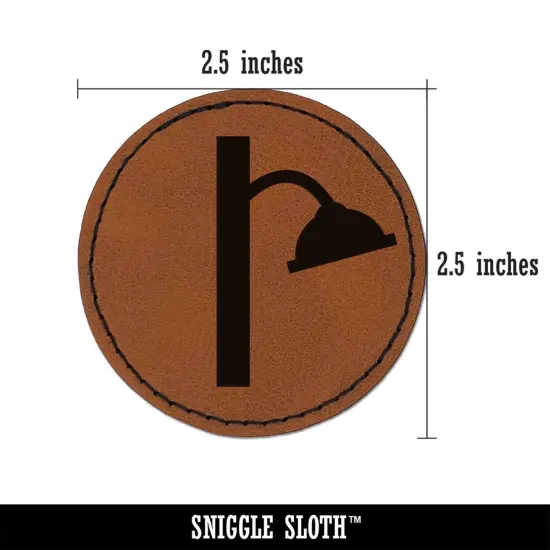 Shower Head Round Iron-On Engraved Faux Leather Patch Applique - 2.5" Brown {3}