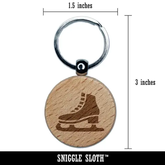 Ice Skate Skating Winter Sport Engraved Wood Round Keychain Tag Charm {2}