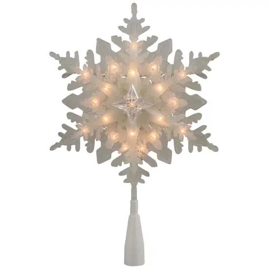 Northlight 10" Lighted White Frosted 3-D Snowflake Christmas Tree Topper - Clear Lights {1}