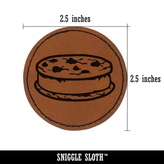 Cookie Ice Cream Sandwich Dessert Round Iron-On Engraved Faux Leather Patch Applique - 2.5" Brown {3}