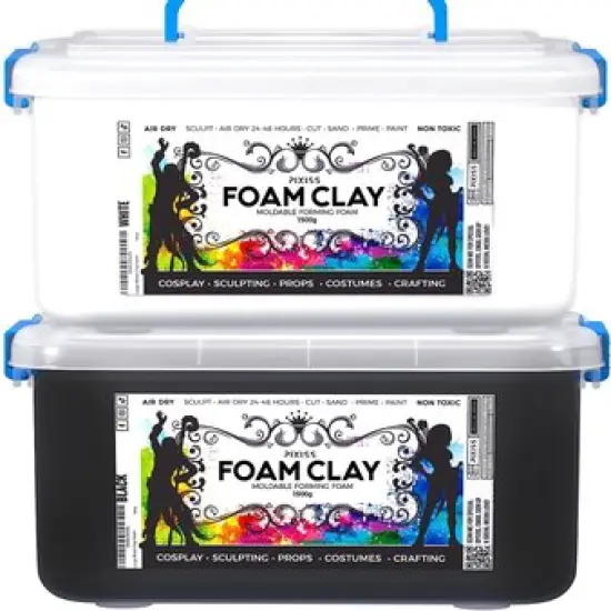 Pixiss Black and White Modeling Foam Clay - Premium Foam Air Dry Clay Cosplay Foam for Costumes, 1500 Gram Sculpting Clay for Crafts - Flexible Air Drying Clay Foam {1}