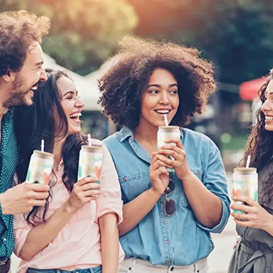 8 Pieces Sublimation Glass Blanks with Bamboo Lid - 16 Oz Frosted Sublimation Beer Can Glass - Sublimation Glass Tumblers for Iced Coffee Juice Soda Drinks {2}