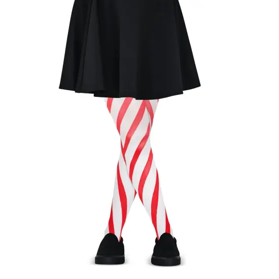 Candy Cane Striped Tights &ndash; Red and White Diagonally Striped Nylon Stretch Pantyhose Stocking Accessories for Every Day Attire and Costumes for Teens and Children's {2}