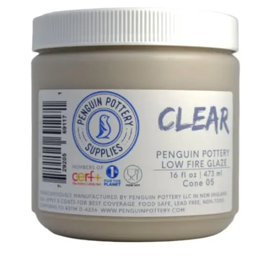 Penguin Pottery - Clear Glaze - Low Fire Glaze Cone 06-04 for Low Fire Clay - Ceramic Glaze Pottery (1 Pint | 16 oz | 473 ml) {2}