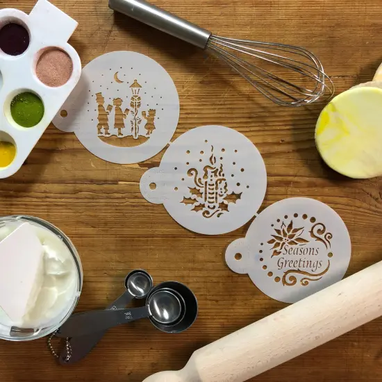 Seasons Greetings Round Cookie Stencil Set | C463 by Designer Stencils | Cookie Stencils for Royal Icing, Airbrush, Dusting Powder | {5}
