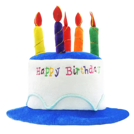 Blue Plush Happy Birthday Cake Hat Unisex Adult Size {3}