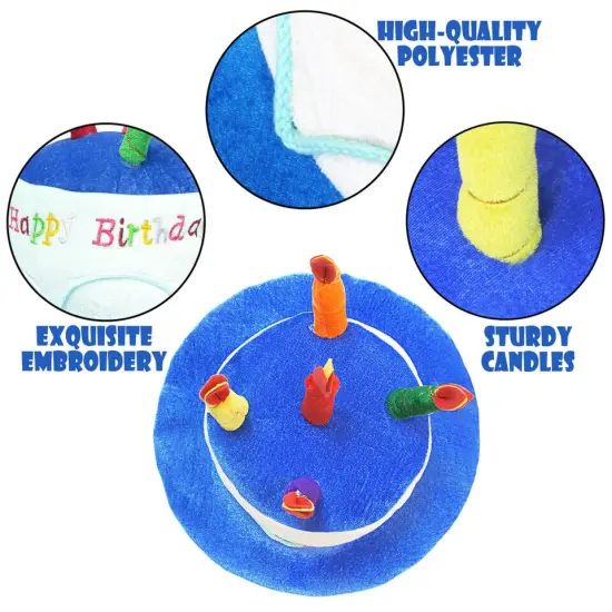 Blue Plush Happy Birthday Cake Hat Unisex Adult Size {1}