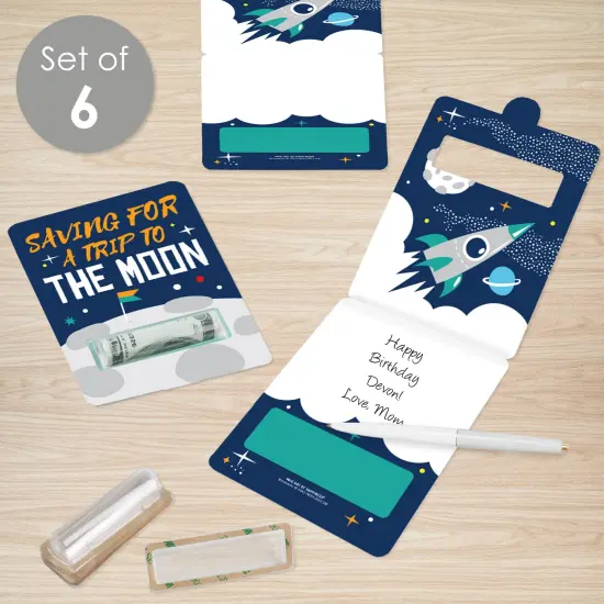 Big Dot of Happiness Blast Off to Outer Space - DIY Assorted Rocket Ship Baby Shower or Birthday Cash Holder Gift - Funny Money Cards - Set of 6 {3}