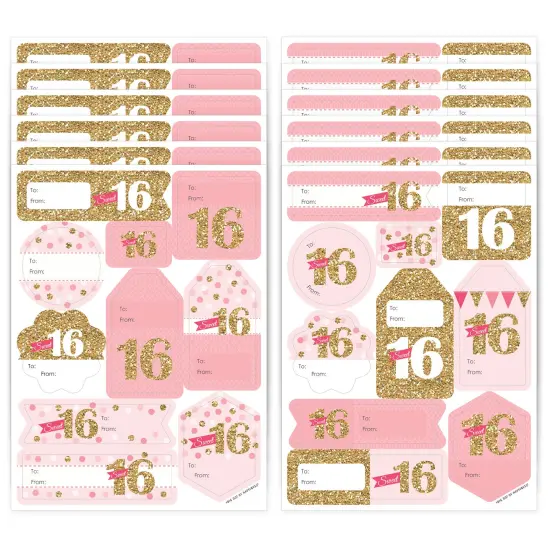 Big Dot of Happiness Sweet 16 - Assorted 16th Birthday Party Gift Tag Labels - To and From Stickers - 12 Sheets - 120 Stickers {1}