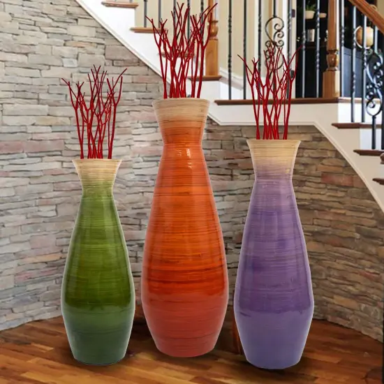 Uniquewise Classic Bamboo Floor Vase Handmade, For Dining, Living Room, Entryway, Fill Up With Dried Branches Or Flowers {8}