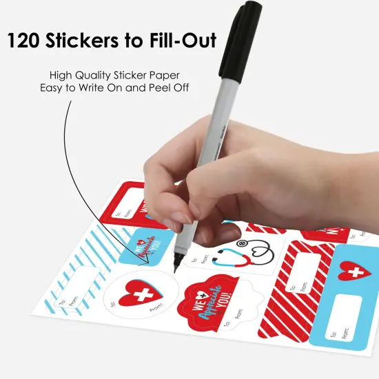 Big Dot of Happiness Thank You Nurses - Assorted Nurse Appreciation Week Gift Tag Labels - To and From Stickers - 12 Sheets - 120 Stickers {4}