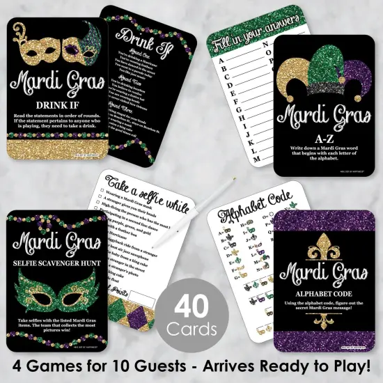 Big Dot of Happiness Mardi Gras - 4 Masquerade Party Games - 10 Cards Each - Gamerific Bundle {3}