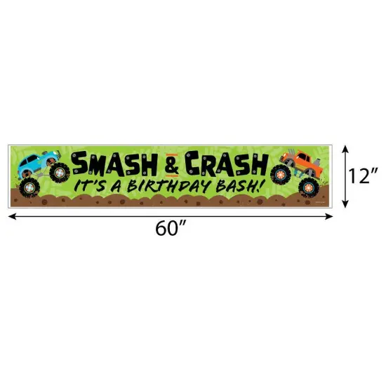 Big Dot of Happiness Smash and Crash - Monster Truck - Happy Birthday Boy Decorations Party Banner {3}