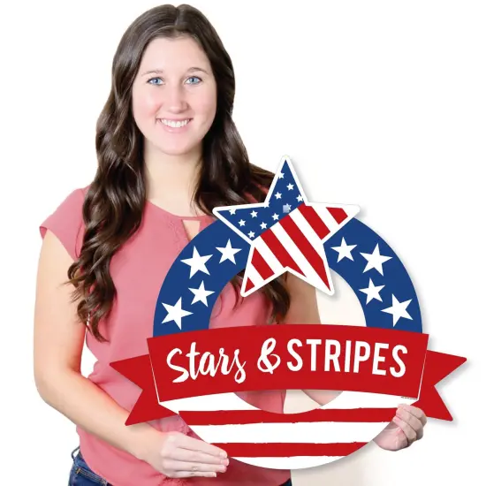 Big Dot of Happiness Stars & Stripes - Outdoor Memorial Day, 4th of July and Labor Day Patriotic Party Decor - Front Door Wreath {7}