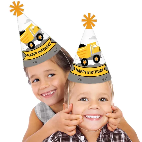 Big Dot of Happiness Dig It - Construction Party Zone - Cone Happy Birthday Party Hats for Kids and Adults - Set of 8 (Standard Size) {3}