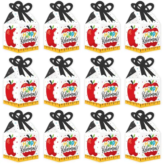 Big Dot of Happiness Teacher Retirement - Square Favor Gift Boxes - Happy Retirement Party Bow Boxes - Set of 12 {6}