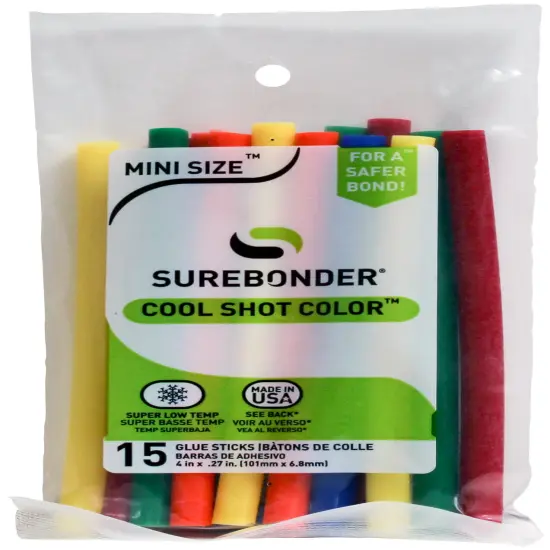 Surebonder Cool Color Shot Super Low-Temp Mini Glue Sticks-.27"X4" 15/Pkg Multicolor {1}