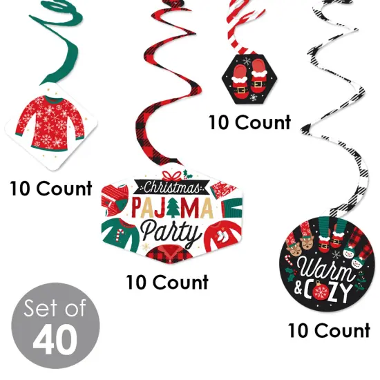 Big Dot of Happiness Christmas Pajamas - Holiday Plaid PJ Party Hanging Decor - Party Decoration Swirls - Set of 40 {6}