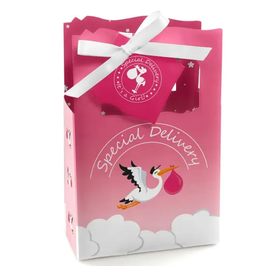 Big Dot of Happiness Girl Special Delivery - Pink It's a Girl Stork Baby Shower Favor Boxes - Set of 12 {1}