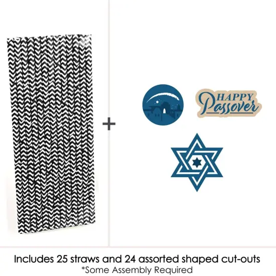 Big Dot of Happiness Happy Passover - Paper Straw Decor - Pesach Party Striped Decorative Straws - Set of 24 {4}